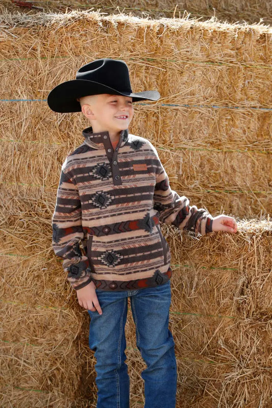 Cinch Boy’s Brown Aztec Polar Fleece Pullover Boy’s Pullover