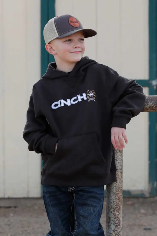 Cinch Boy’s Brown Felt Front Logo Hoodie Boy’s Pullover