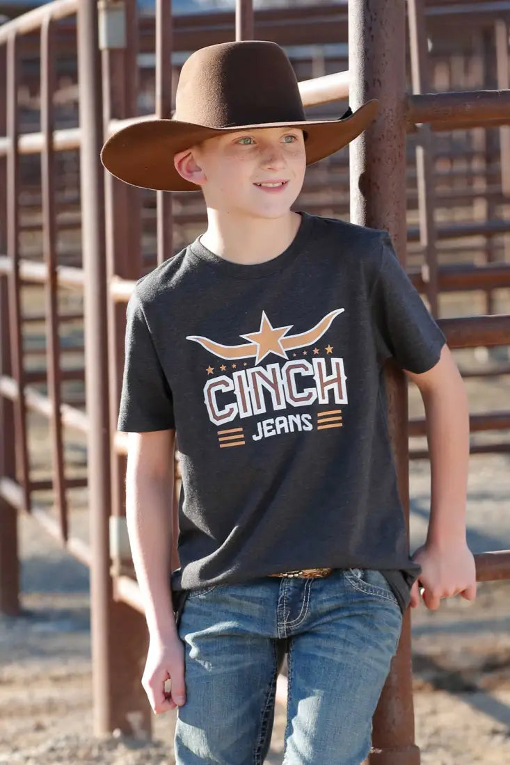 Cinch Boy’s Charcoal Star Longhorn T-Shirt Small Boy’s T-Shirt