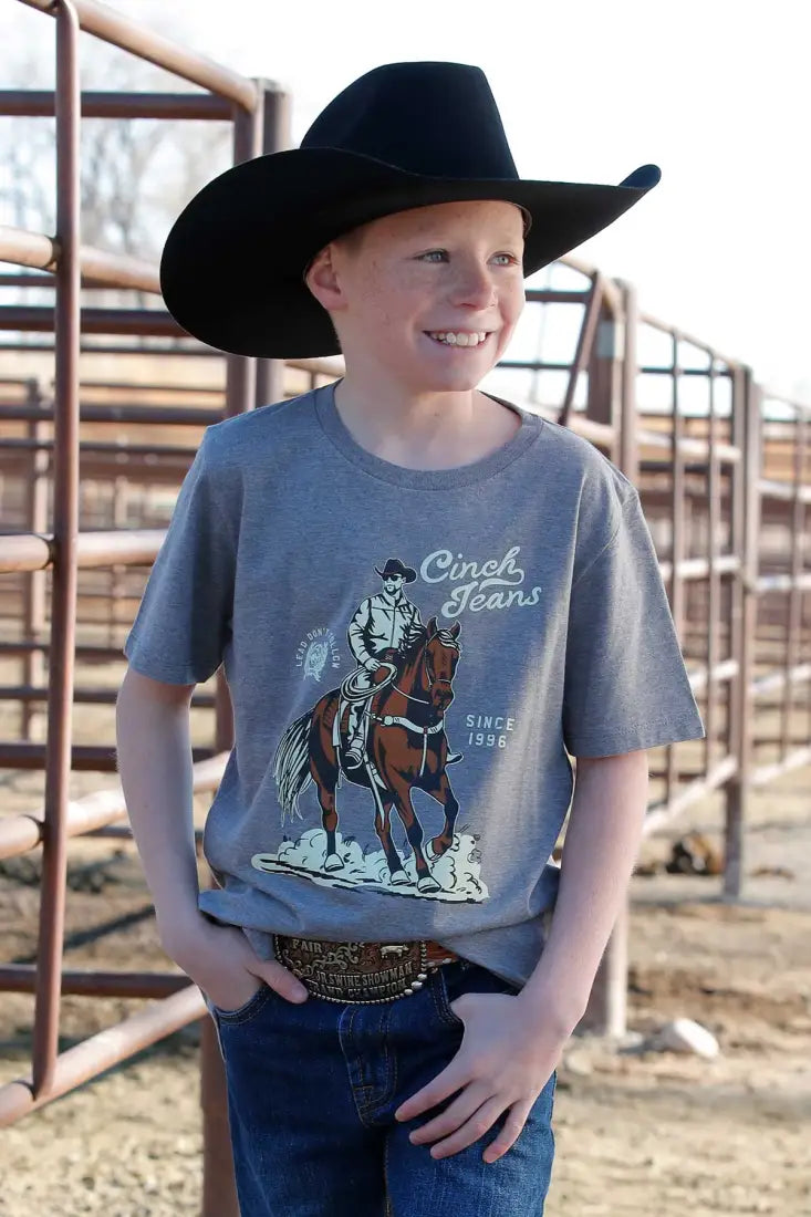 Cinch Boy’s Gray Sorrel Rider T-Shirt Small Boy’s T-Shirt