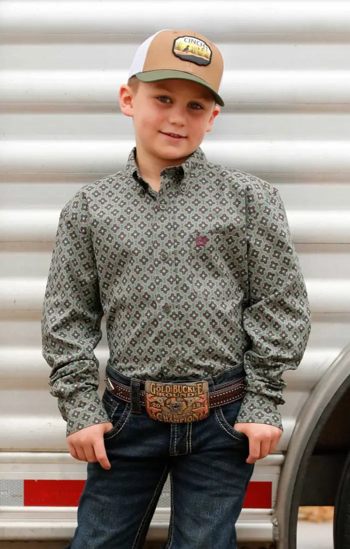 Cinch Boy’s Sage Geo Print Western Shirt Boy’s Western