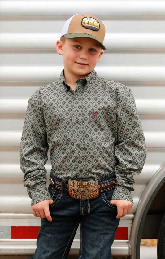 Cinch Boy’s Sage Geo Print Western Shirt Boy’s Western