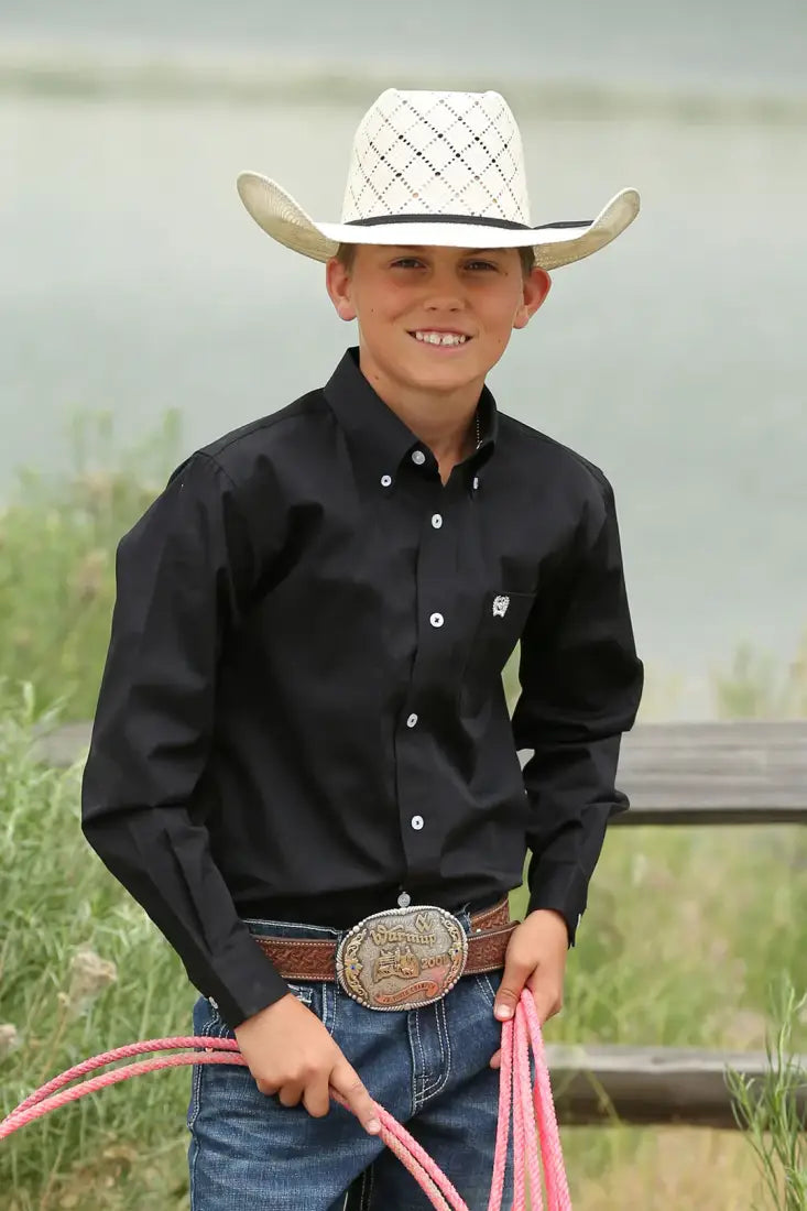 Cinch Boy’s Solid Black Western Shirt Boy’s Western