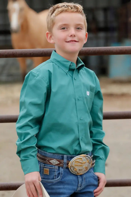 Cinch Boy’s Solid Green Teal Western Shirt XSmall Boy’s Western