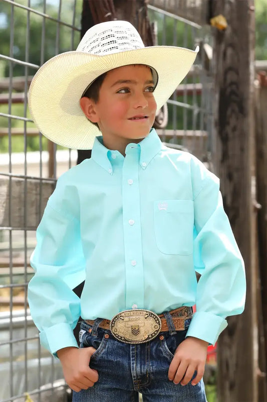 Cinch Boy’s Solid Light Turquoise Western Shirt XSmall Boy’s Western