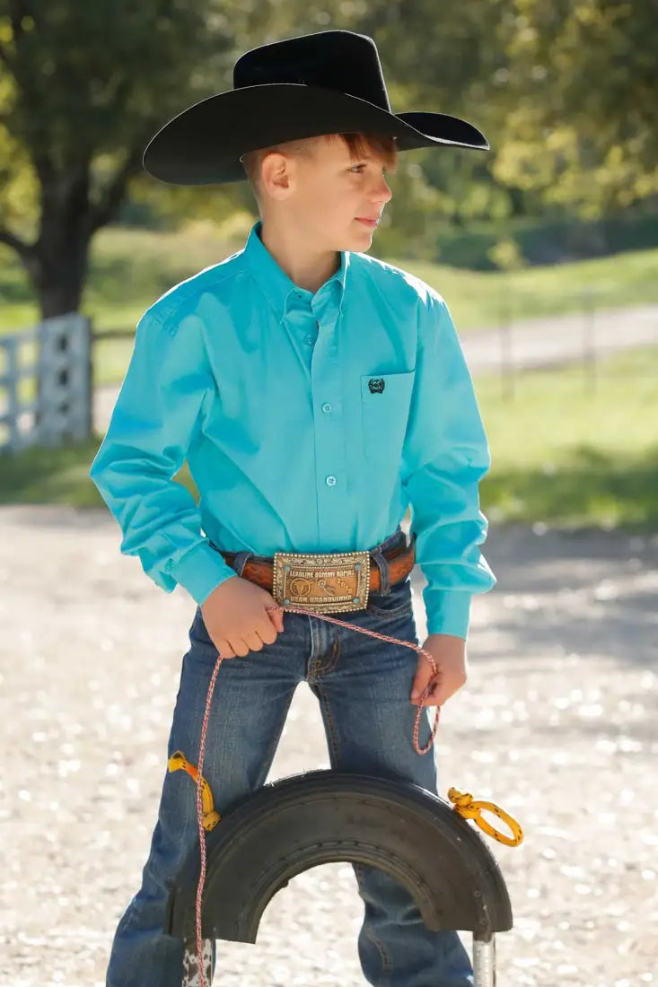 Cinch Boy’s Solid Turquoise Western Shirt XSmall Boy’s Western