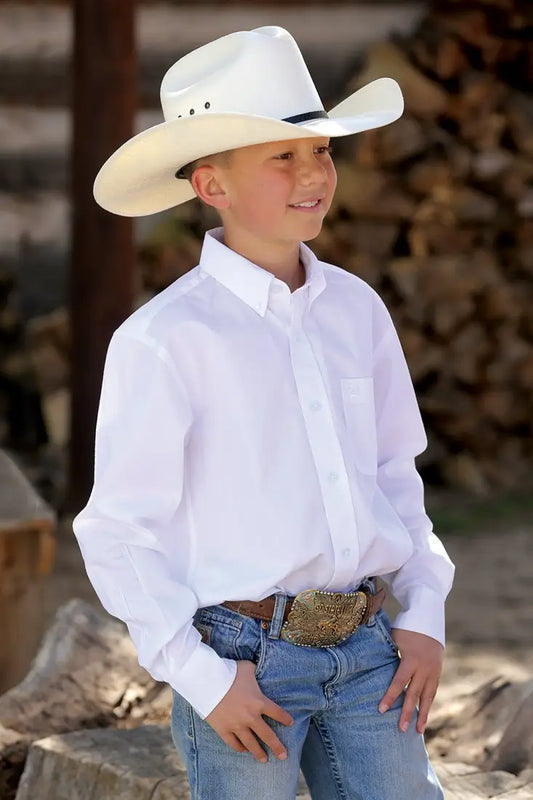 Cinch Boy’s Solid White Western Shirt XSmall Boy’s Western