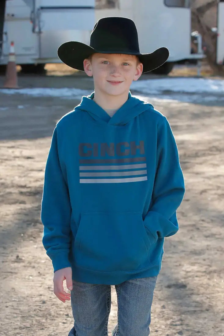 Cinch Boy’s Teal Bar Logo Hoodie XSmall Boy’s Pullover