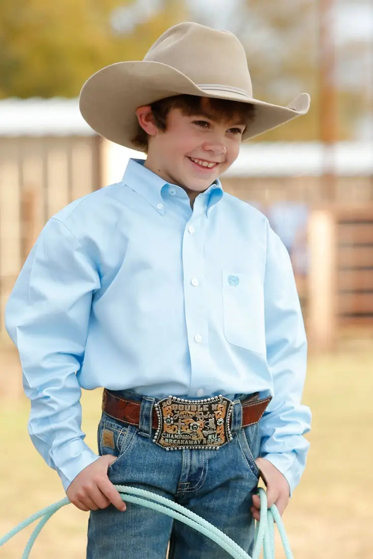 Cinch Boy’s Tencel Light Blue MicroStripe Western Shirt XSmall Boy’s Western