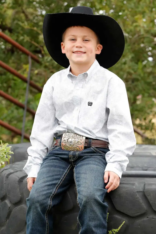 Cinch Boy’s White Print Western Shirt Boy’s Western