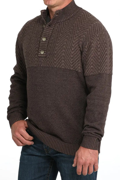Cinch Men’s 1/4 Button Pullover Sweater Medium / Brown Men’s Pullover