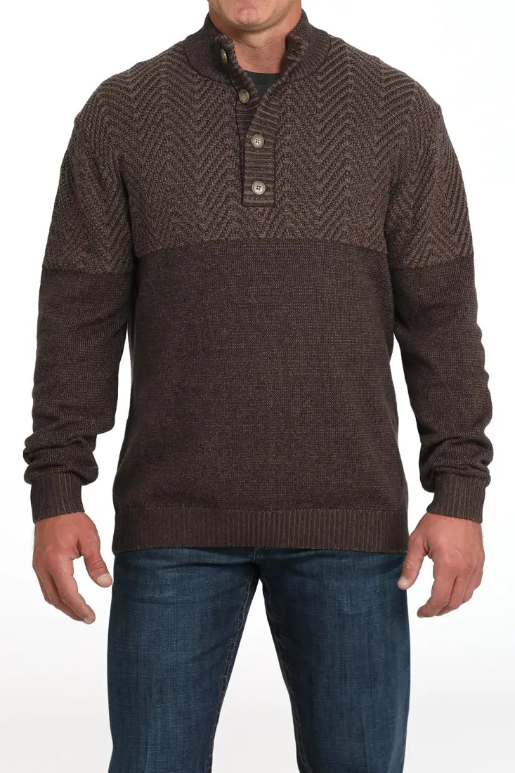 Cinch Men’s 1/4 Button Pullover Sweater Small / Brown Men’s Pullover