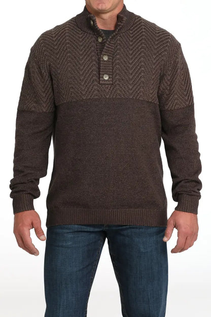 Cinch Men’s 1/4 Button Pullover Sweater Small / Brown Men’s Pullover