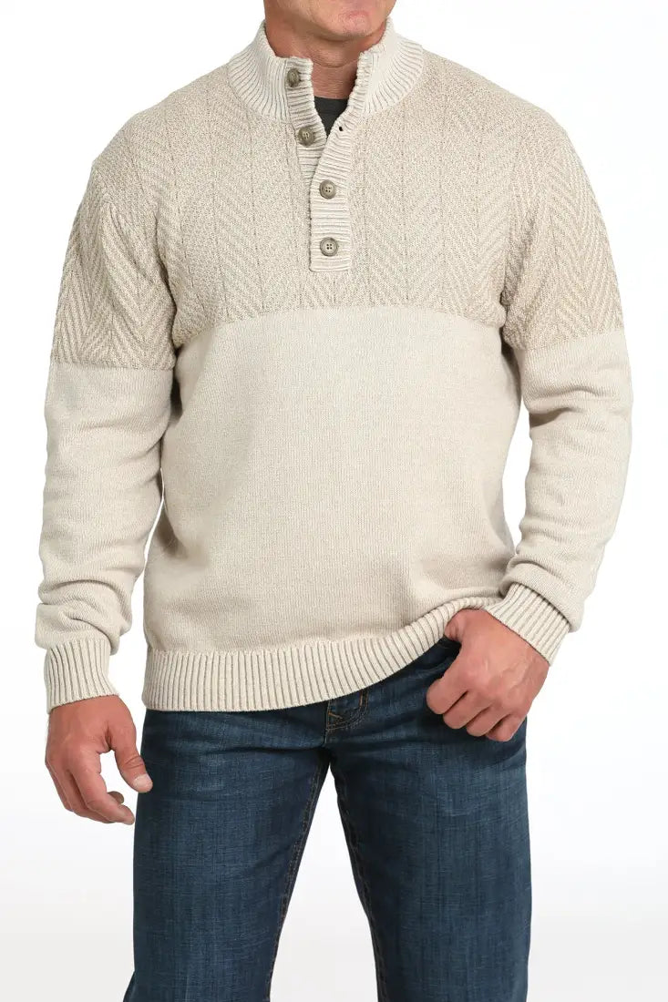 Cinch Men’s 1/4 Button Pullover Sweater Small / Cream Men’s Pullover