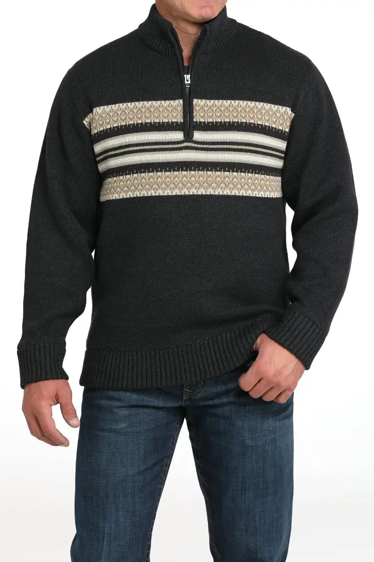 Cinch Men’s 1/4 Zip Pullover Stripe Front Sweater Men’s Pullover