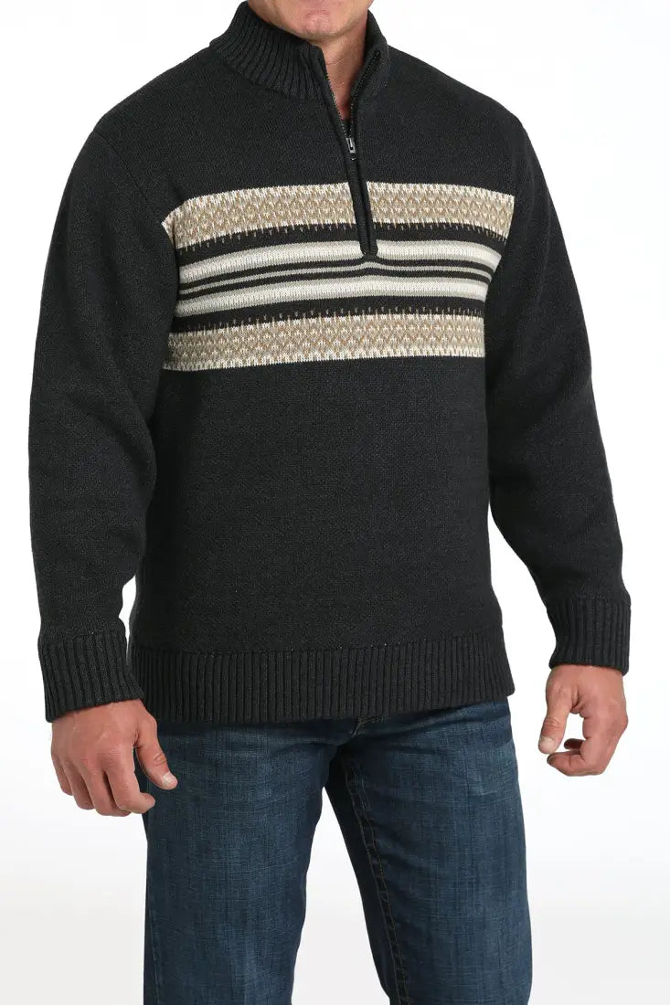 Cinch Men’s 1/4 Zip Pullover Stripe Front Sweater Men’s Pullover