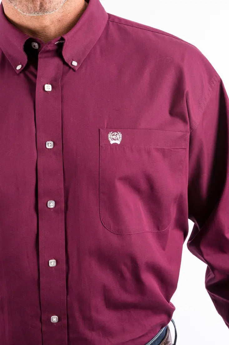 Cinch Men's Long Sleeve Solid Button Down Shirt - Burgundy - 3XL Cinch Men's Long Sleeve Solid Button Down Shirt - Burgundy - 3XL