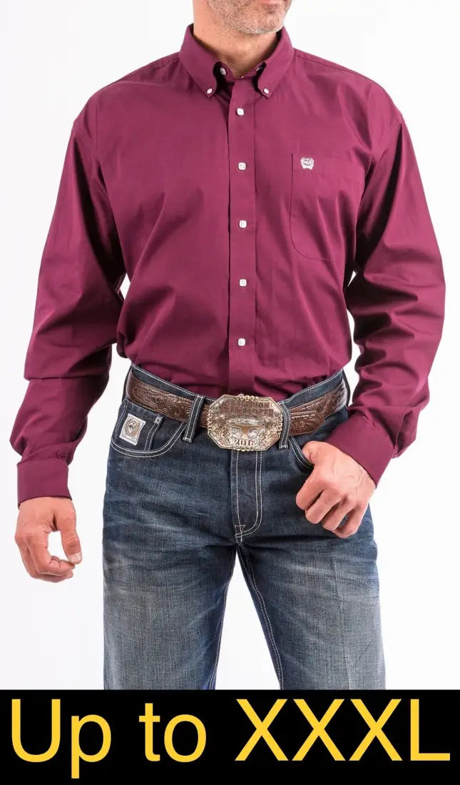 Cinch Men’s Big & Tall Solid Burgundy Western Shirt XXXLarge Men’s Extended Sizes