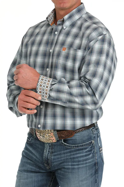 Cinch Men’s Blue/Gray/Copper Plaid Western Shirt Men’s Western
