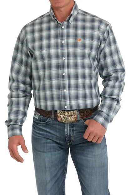 Cinch Men’s Blue/Gray/Copper Plaid Western Shirt Men’s Western