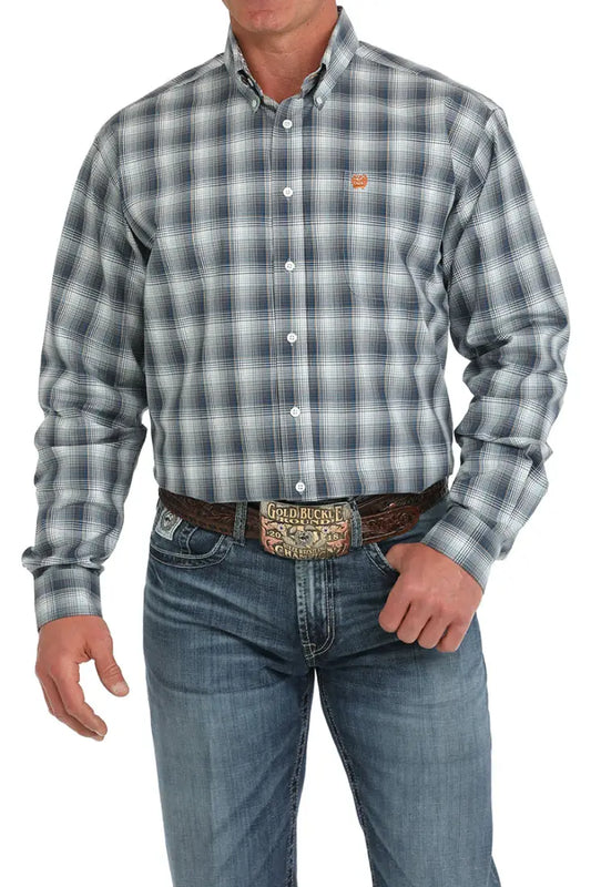 Cinch Men’s Blue/Gray/Copper Plaid Western Shirt Men’s Western