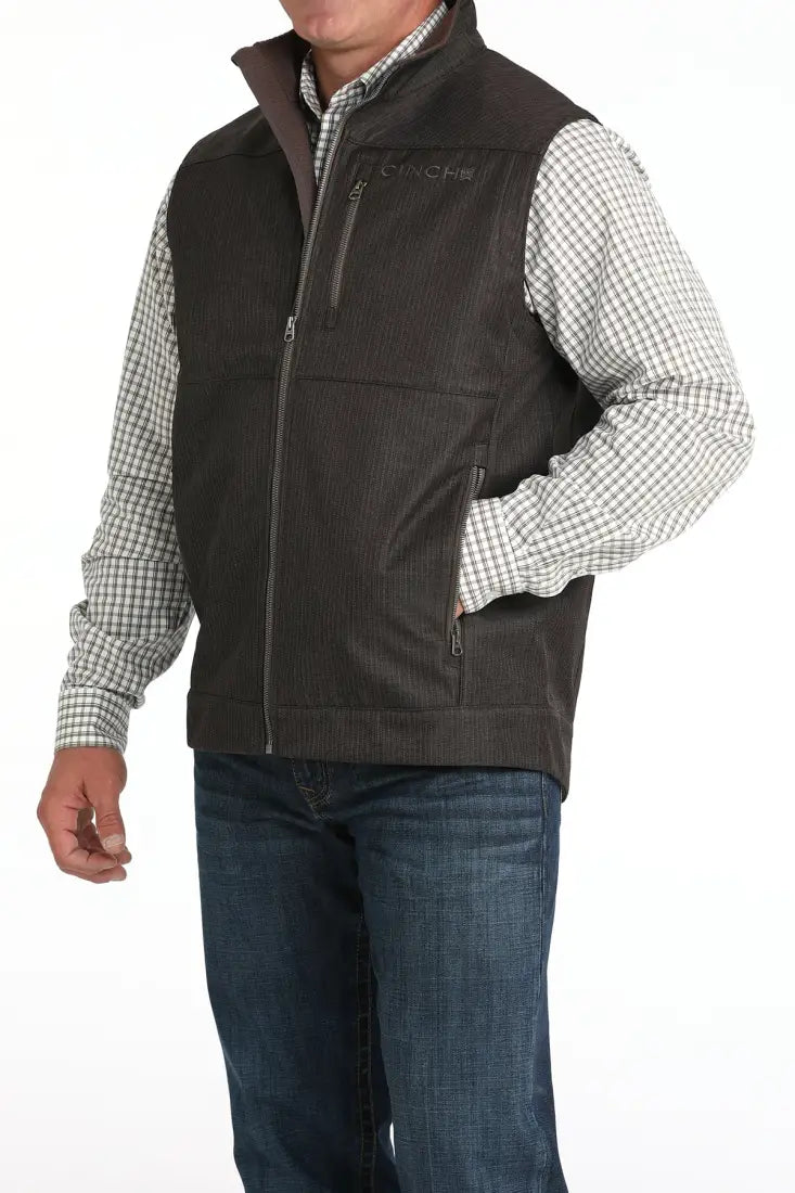 Cinch Men’s Brown Herringbone Bonded Vest Men’s Vest