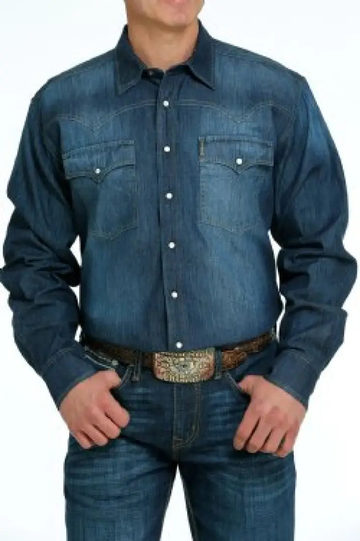 Cinch Men’s Dark Denim Western Shirt XSmall Men’s Western