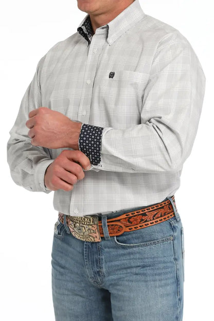 Cinch Men’s Gray & White Plaid Western Shirt Men’s Western