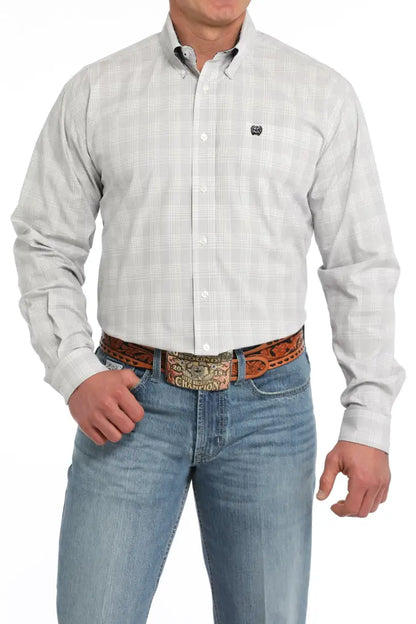 Cinch Men’s Gray & White Plaid Western Shirt Men’s Western