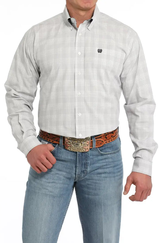 Cinch Men’s Gray & White Plaid Western Shirt Men’s Western