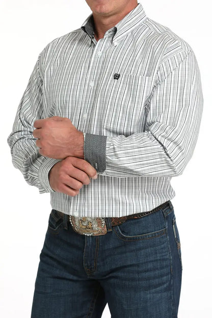 Cinch Men’s Light Grey & White Plaid Western Shirt Men’s Western