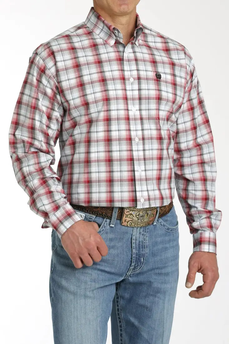 Cinch Men’s Red & White Plaid Western Shirt Men’s Western