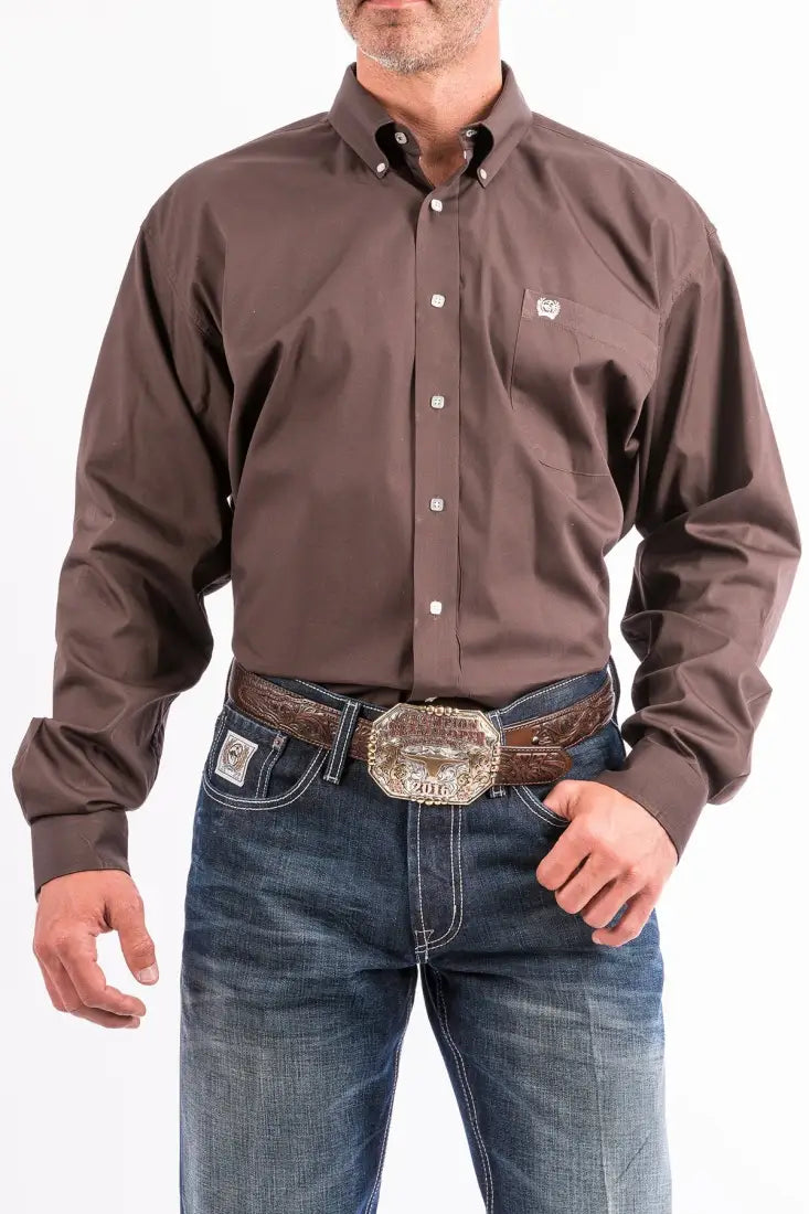 Cinch Men’s Solid Brown Western Shirt Men’s Western