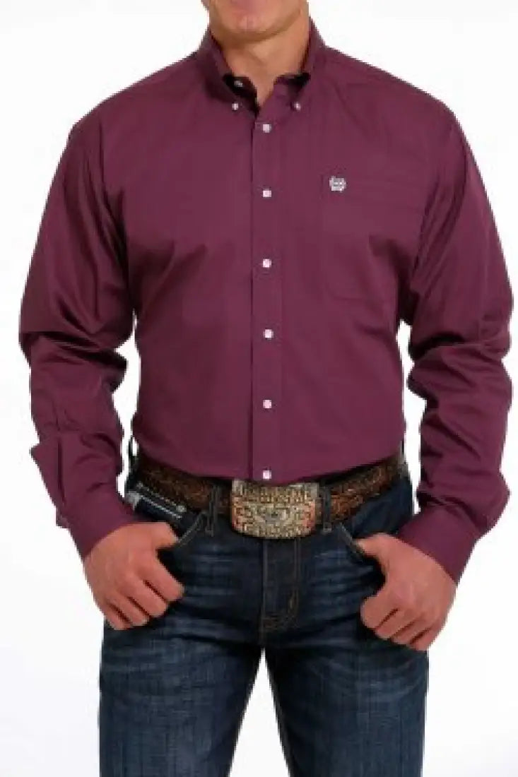 Cinch Men’s Solid Wine Western Shirt Men’s Western