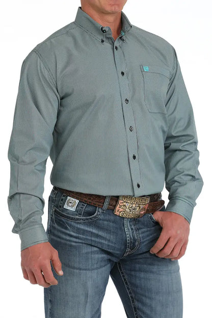 Cinch Men’s Tencel Black & Turquoise MircoStripe Western Shirt Men’s Western