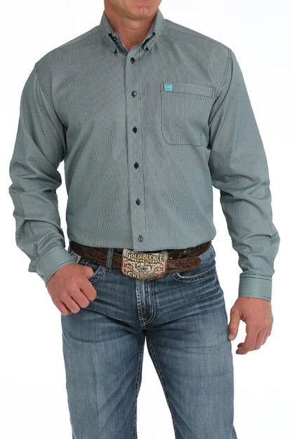 Cinch Men’s Tencel Black & Turquoise MircoStripe Western Shirt Men’s Western