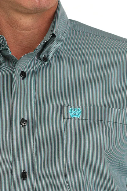 Cinch Men’s Tencel Black & Turquoise MircoStripe Western Shirt Small Men’s Western
