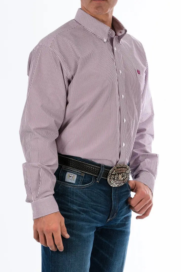 Cinch Men’s Tencel Burgundy Pinstripe Western Shirt Men’s Western