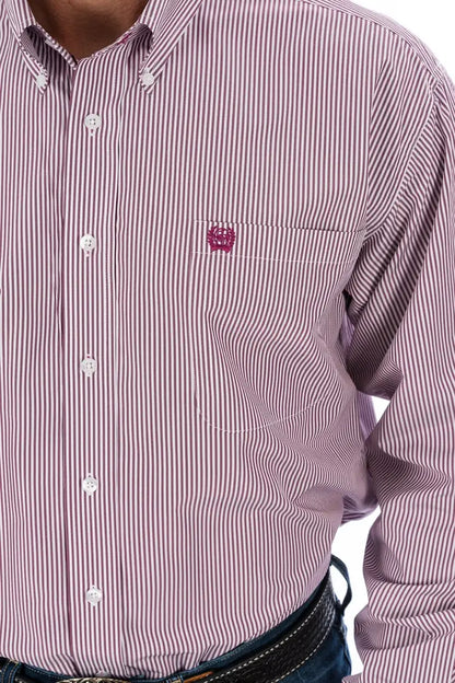 Cinch Men’s Tencel Burgundy Pinstripe Western Shirt Men’s Western