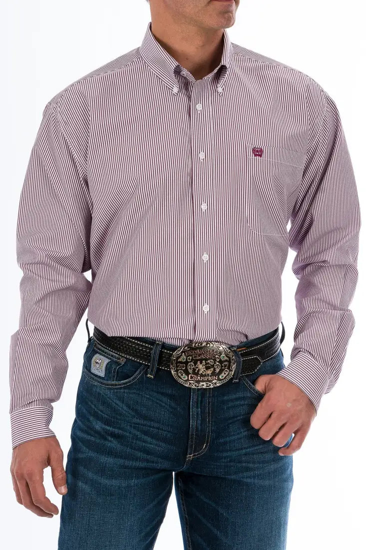 Cinch Men’s Tencel Burgundy Pinstripe Western Shirt XSmall Men’s Western