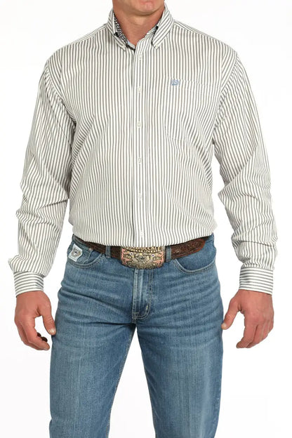 Cinch Men’s Tencel Cream & Blue Pinstripe Western Shirt Men’s Western