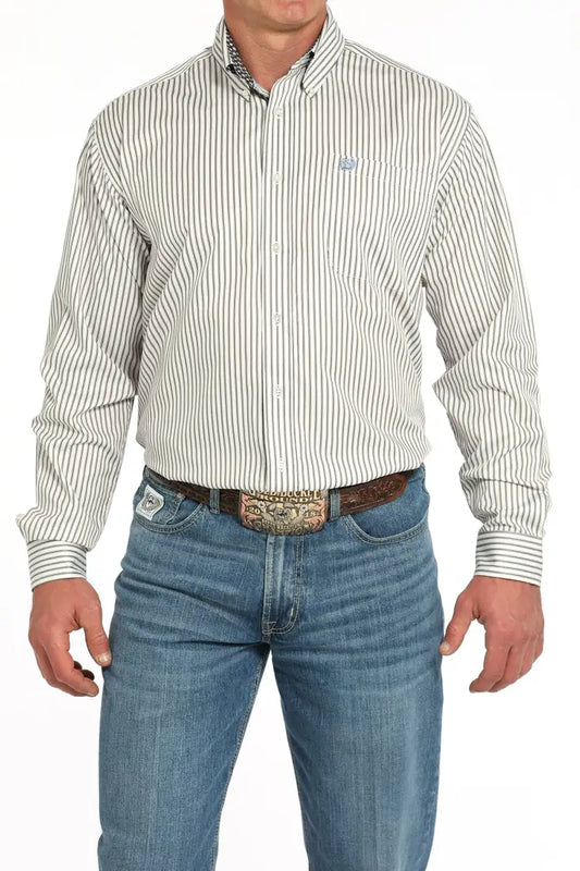 Cinch Men’s Tencel Cream & Blue Pinstripe Western Shirt Men’s Western
