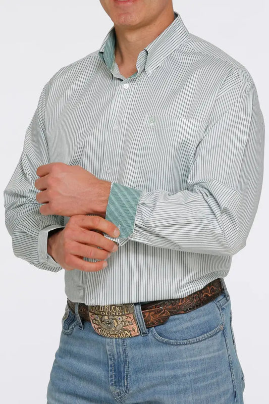 Cinch Men’s Tencel Green & Navy Pinstripe Western Shirt Men’s Western