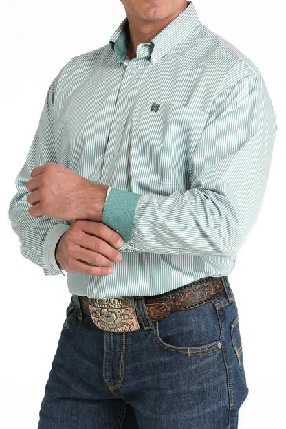 Cinch Men’s Tencel Green Pinstripe Western Shirt Men’s Western