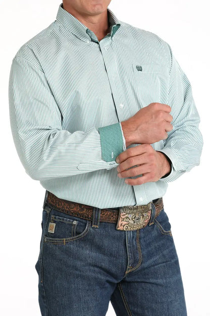 Cinch Men’s Tencel Green Pinstripe Western Shirt Men’s Western