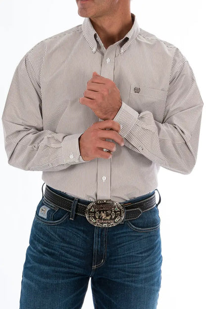 Cinch Men’s Tencel Khaki Pinstripe Western Shirt Men’s Western