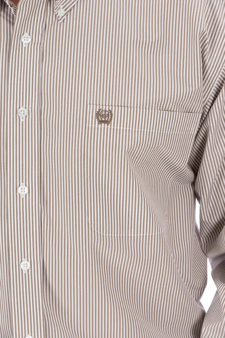 Cinch Men’s Tencel Khaki Pinstripe Western Shirt XSmall Men’s Western