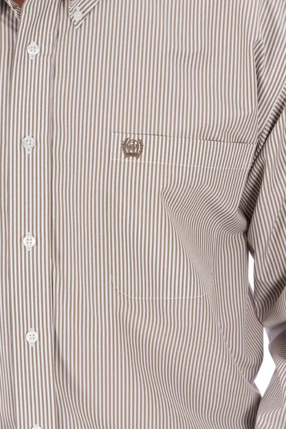 Cinch Men’s Tencel Khaki Pinstripe Western Shirt XSmall Men’s Western