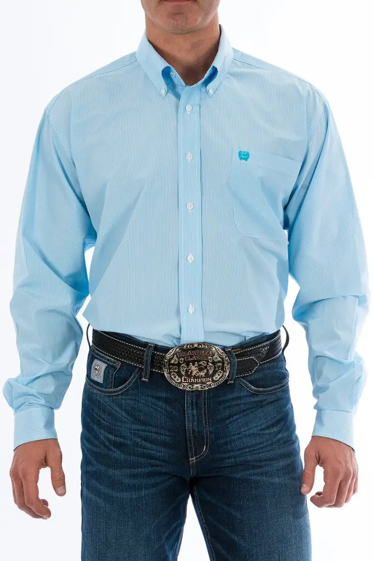 Cinch Men’s Tencel Light Blue MicroStripe Western Shirt Men’s Western