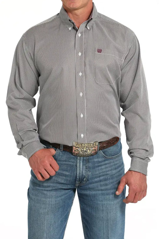 Cinch Men’s Tencel Mulberry & Olive Microstripe Western Shirt Men’s Western